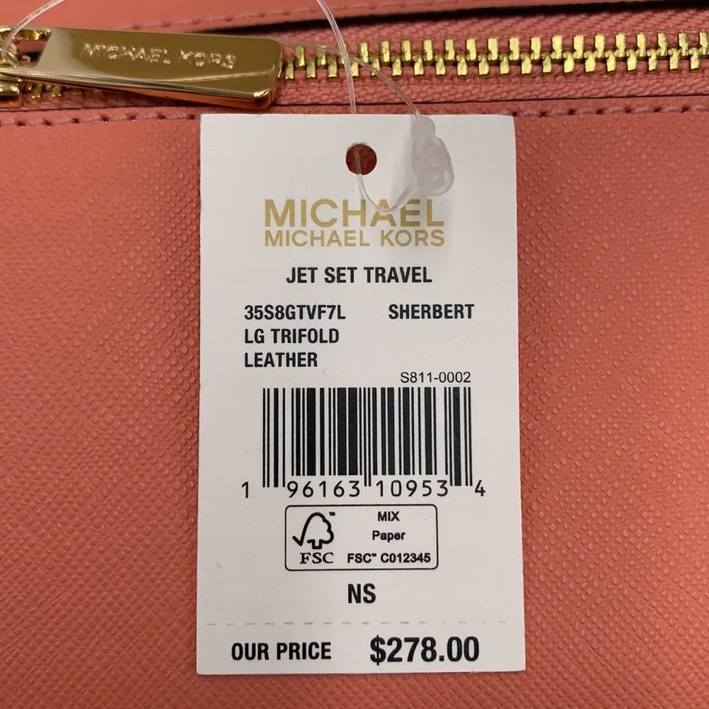 MICHAEL KORS JET SET TRAVEL LARGE TRIFOLD WALLET SHERBERT COLOR - Picture 13 of 13